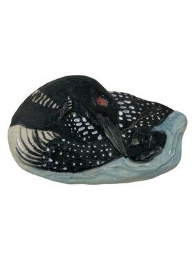 Vintage Hand Painted Loon Bird Porcelain Pin Brooch Black 90s Wild Life Nature